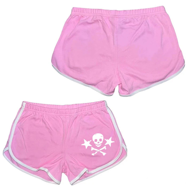 Y2k Shorts Skull Print Streetwear Gothic Graphic Camis Summer Vintage Hip Hop Sleeveless EGirl Dark Punk Sexy Harajuku Crop Top CORAL RED