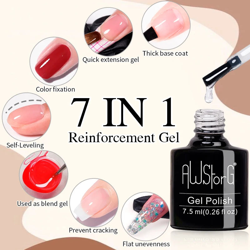 AWStorG15ml 2 IN 1 Crystal Top Coat Transparent Soak Off UV LED Nails Art Manicure Gel Nail Polish Varnishes Primer Function Gel Reinforce gel