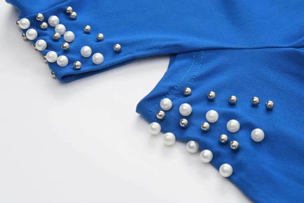 2 Pieces Set Women Europe Fall 2022 Outfit Sexy Nail Bead Pure Color Round Collar Long Suit Sports Set Dropshipping ZXP9596