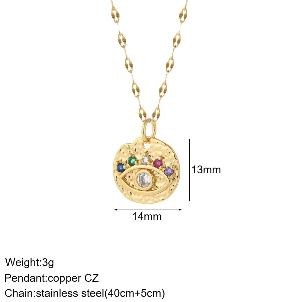 Heart Evil Blue Eye Sun Necklace for Women Cute Dog Bee Elephant Gold Color Pendant Woman's Collars Long Stainless Steel Chains NK008G2AC210096G2