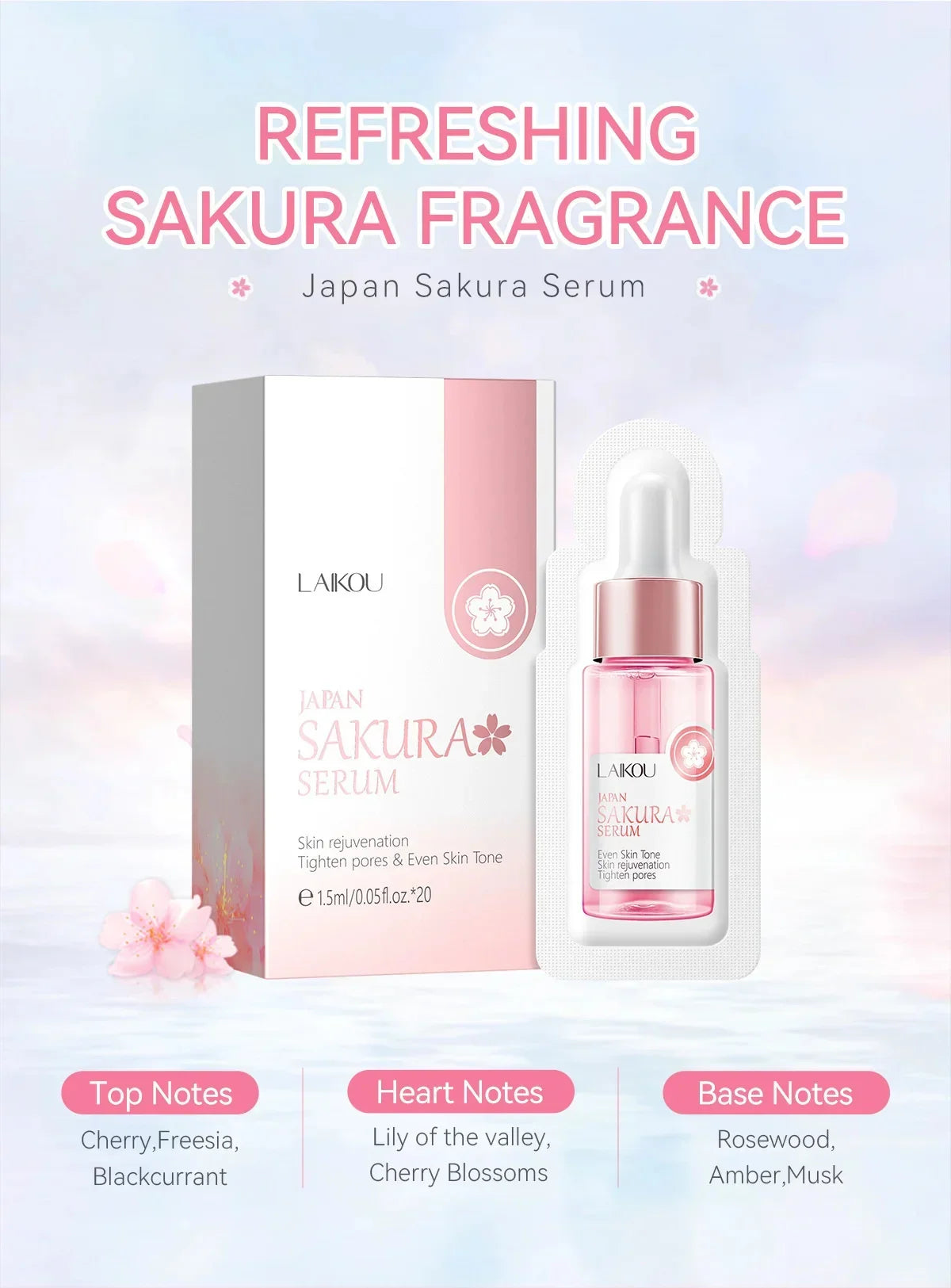 Sakura Whitening Face Serum Fade Fine Lines Anti Aging Tighten Pores Improve Melanin Pigment Dull Moisturizer Brighten Skin Care