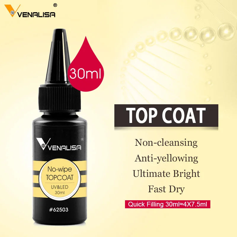 Venalisa Long Wear Tempered Top Coat Reinforce Gel Refill Package Soak Off UVLED Nail Gel Polish Big Volume 225g/30ml Base Gel