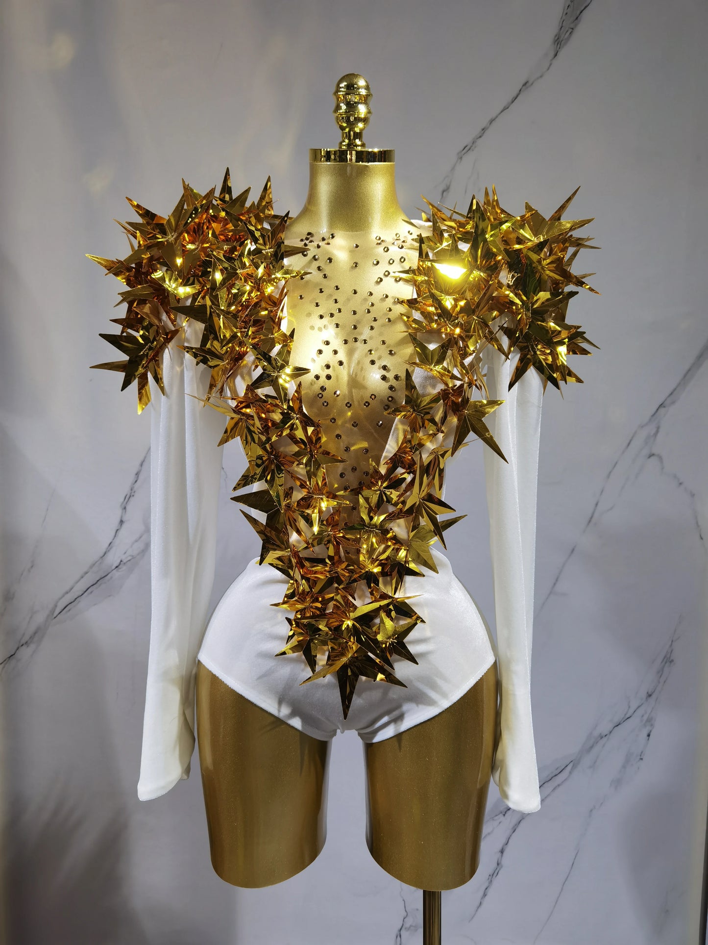 2025 New Shiny Black Rhinestone Velvet Long Sleeve Bodysuit Women Evening Party Club Gala Hosts NightClub Bar Stage Costumes WHITE