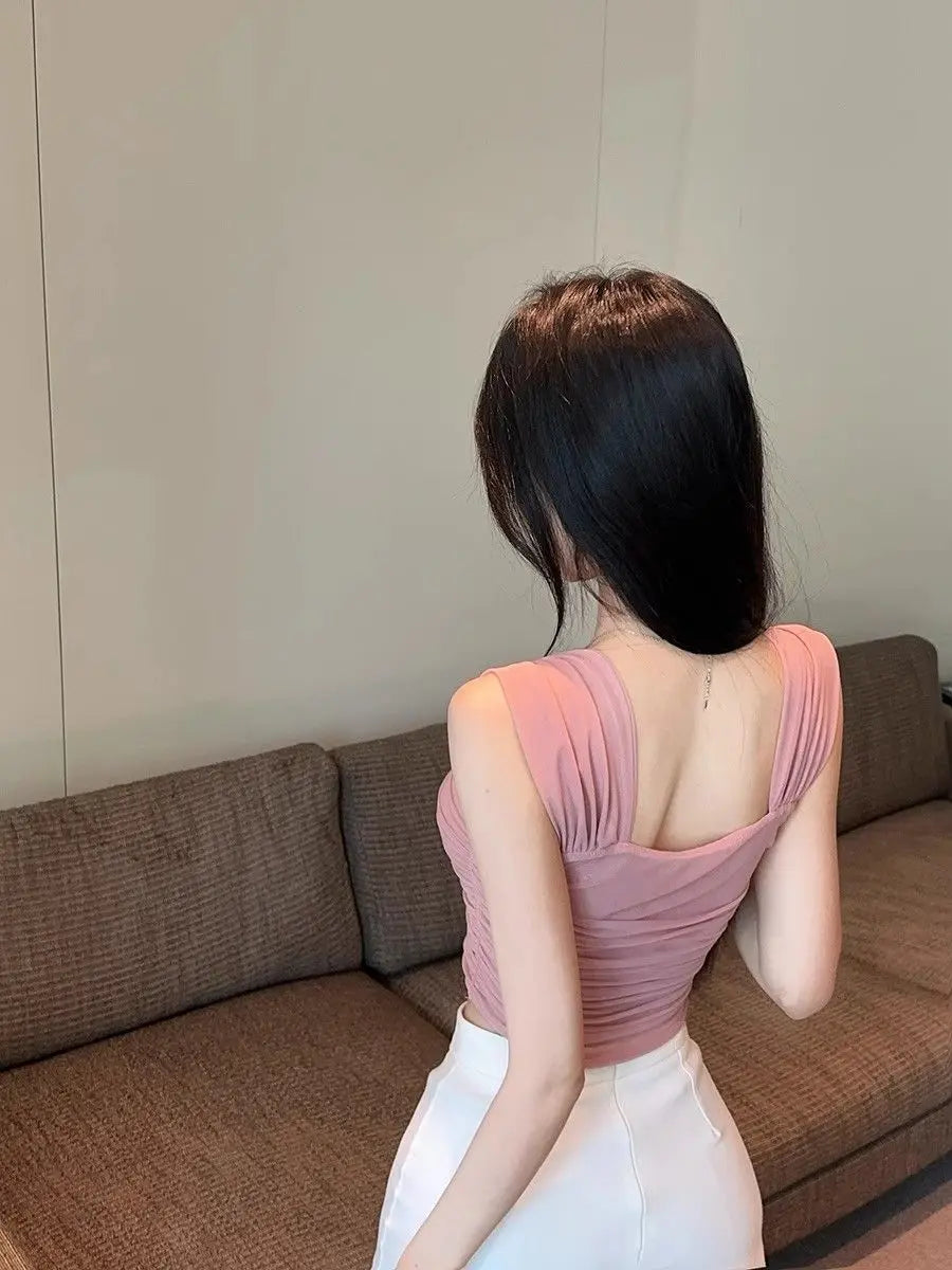 Women Clothing Summer Fashion Korean Solid Color Square Collar Ladies Simplicity All-match Appear Thin Short Sleeve Cotton Tops