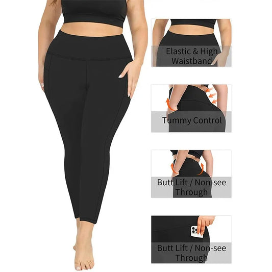 Women's High-Waisted Yoga Pants Plus Size Butt-Lifting Workout Leggings with Pockets Elastic Activewear for Gym & Running