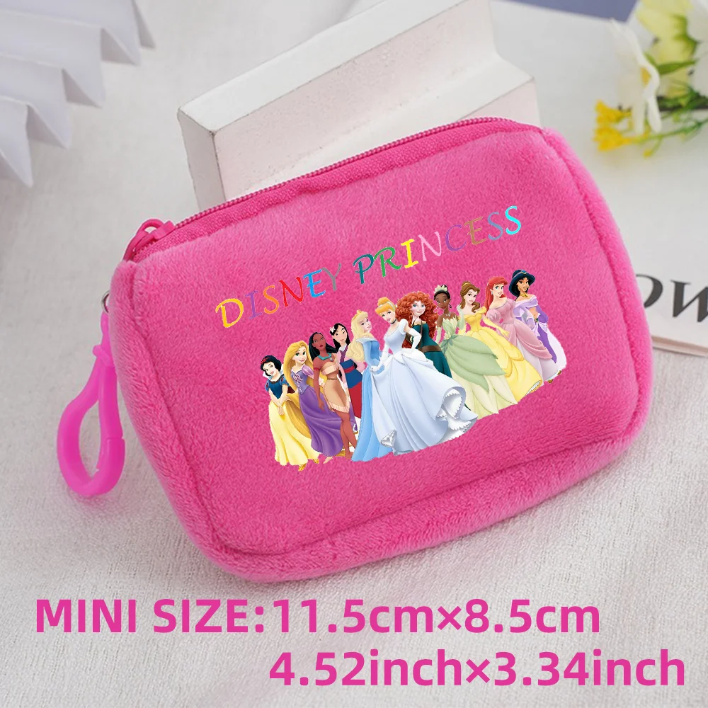 Princess Disney Kids Anime Plush Coin Purse Girls Mini Wallet Printed Moneybag Kawaii Square Portable Storage Bag Birthday Gifts 1pcs-024