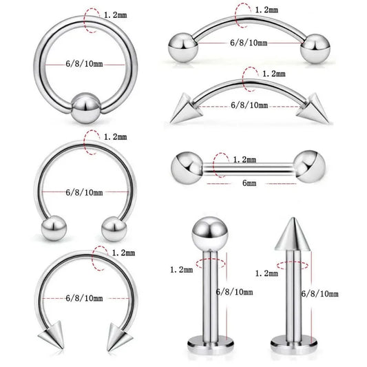 8Pcs Stainless Steel Eyebrow Rings, Lip Ring Nose Hoop Tongue Ring Septum Nose Piercing Jewelry Cartilage Tragus Earrings