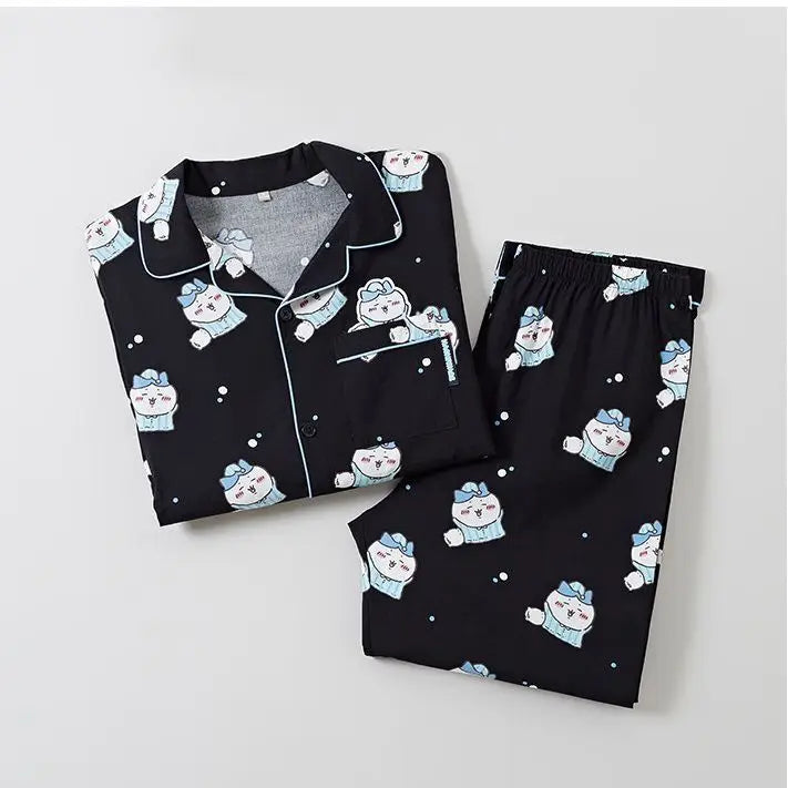 Kawaii Chiikawa Anime Pajamas Cartoon Usagi Hachiware Cute Girls Long Sleeves Long Pants Spring Autumn Student Home Clothes Set A