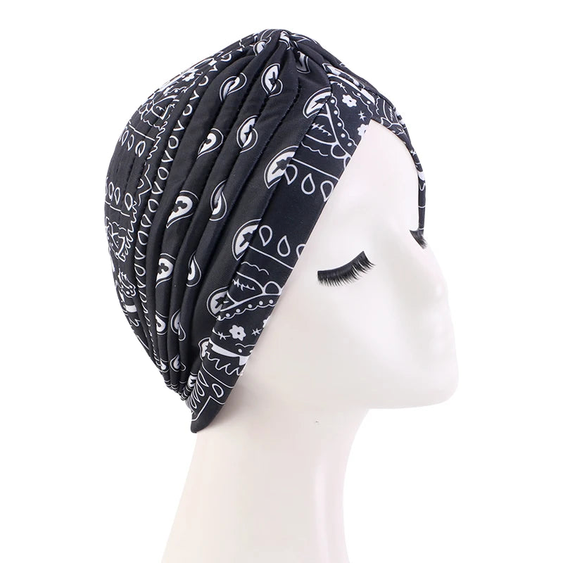 New Women Print Flower Knot Cancer Ruffle Chemo Hat Beanie scarf Turban Head Wrap Knitted Cap Hair Loss Accessories