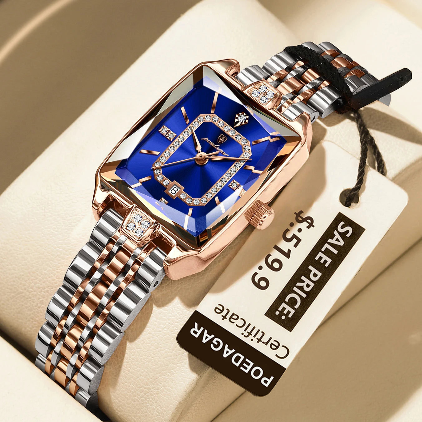 POEDAGAR Luxury Watch For Woman Elegant Waterproof Calendar Ladies Watch Rectangle Stainless Steel Quartz Women's Watches Female 785 Gold Blue