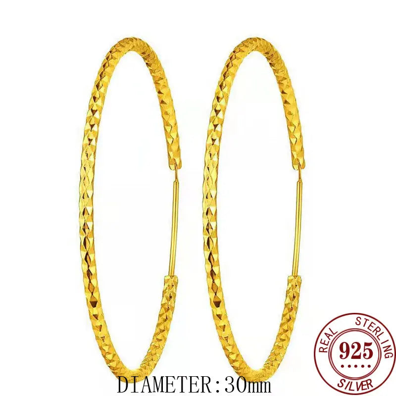 Senlissi - New Fashion 18k Gold Plated 925 Sterling Silver Women's Hoop Earrings 2.0mm Fashion Earring Rose Gold Cерьги Kольца 0 18K GOLD 30mm