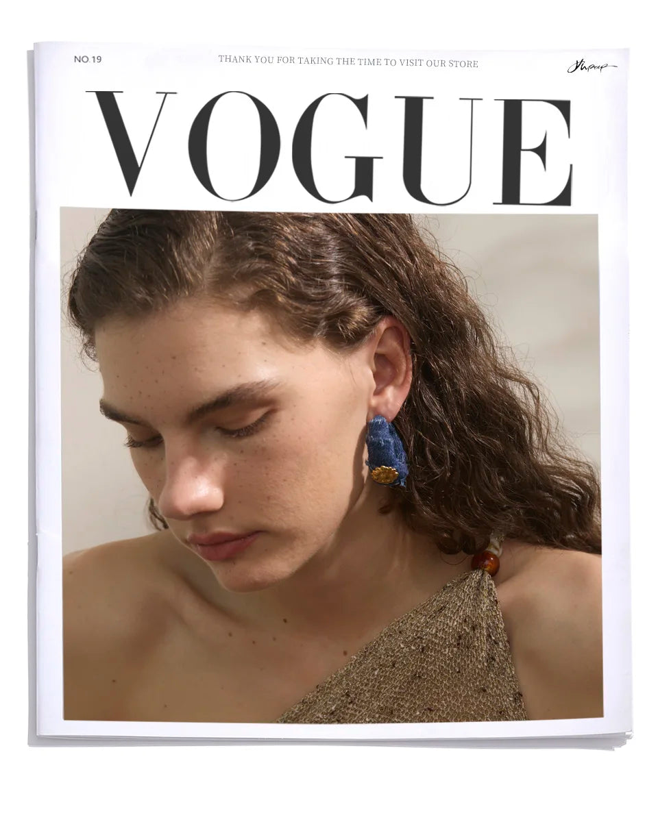 Yhpup Creative Blue Denim Flower C Shape Hoop Earrings Women Stainless Steel Popular Jewelry Autumn & Winter New 2025 Wholesale