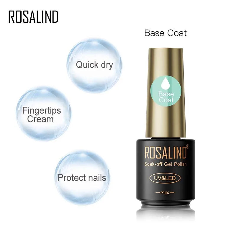 ROSALIND Hot-sale Bottle Gel Nail Polish Vernis Semi Permanent Primer Top Coat Bright Classic For Nail Art Design LED/UV Lamp RABASE