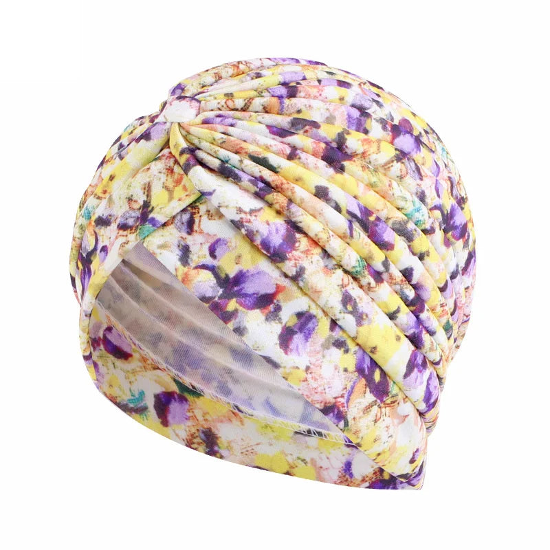 New Women Print Flower Knot Cancer Ruffle Chemo Hat Beanie scarf Turban Head Wrap Knitted Cap Hair Loss Accessories