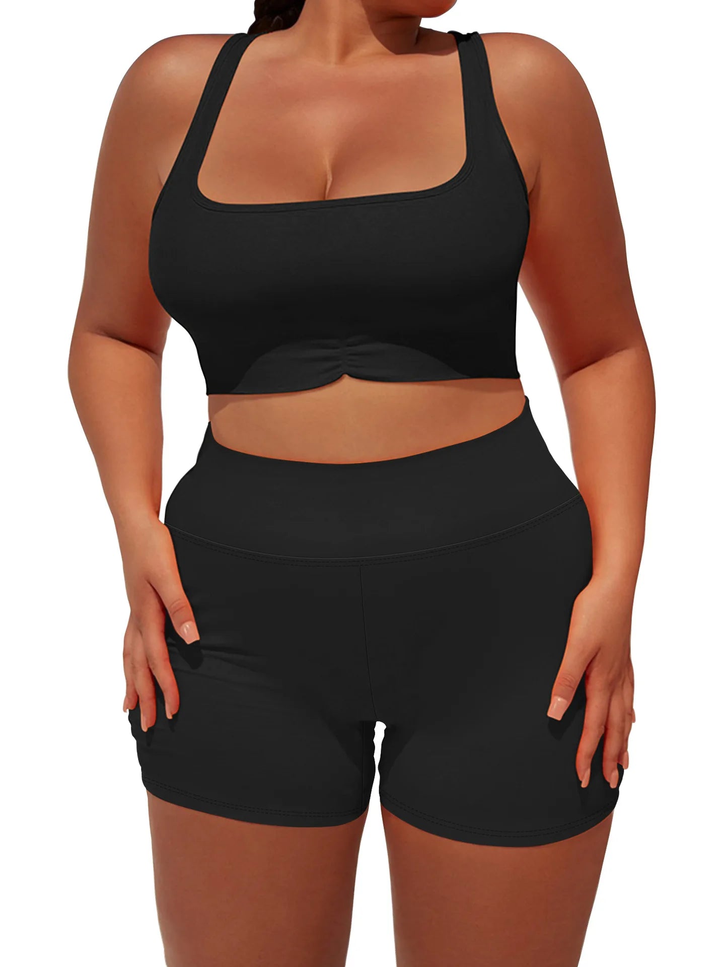Plus Size Fit Yoga Shorts for Women's High Waist Side Pocket Workout Running Tight Stretchy Athletic Summer Fashion Slim Shorts