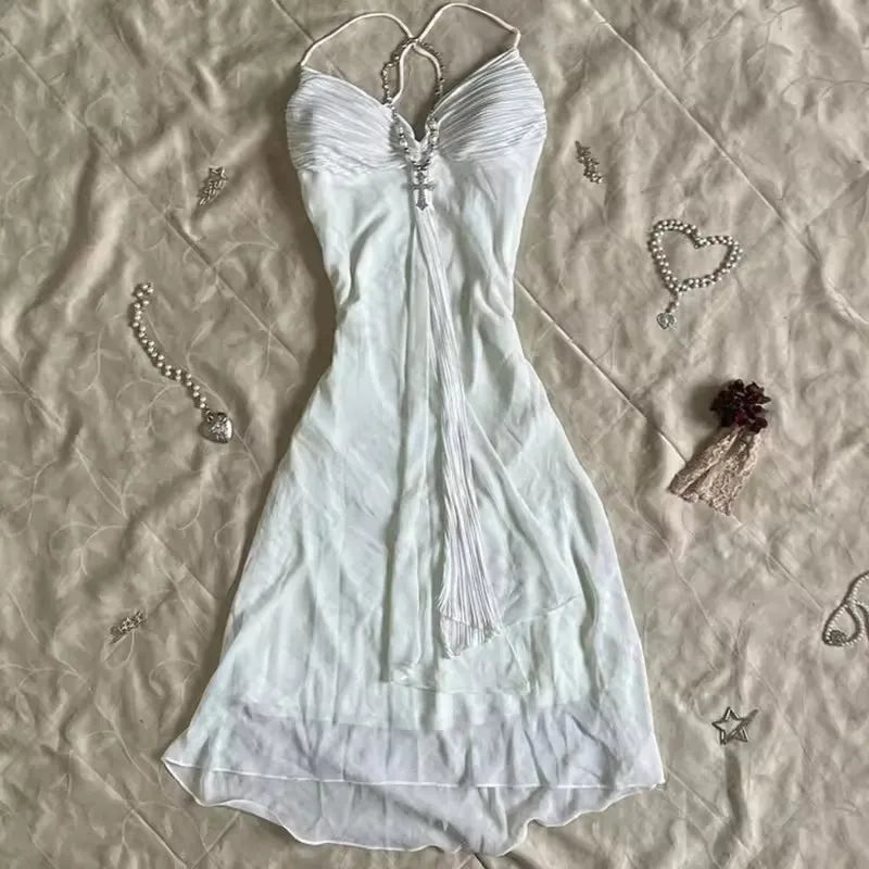 Y2K High Street Vintage Fit Dress Woman Clothing Short Sleeve Chic Casual Fashion Outfits Aesthetic Summer Sweet Dresses 2000s A8