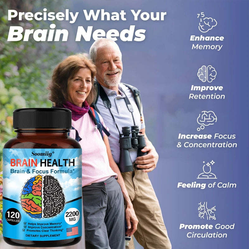 2200 mg Brain Booster with Vitamin B6, B12 supplement to support memory, mental clarity and immune system health.