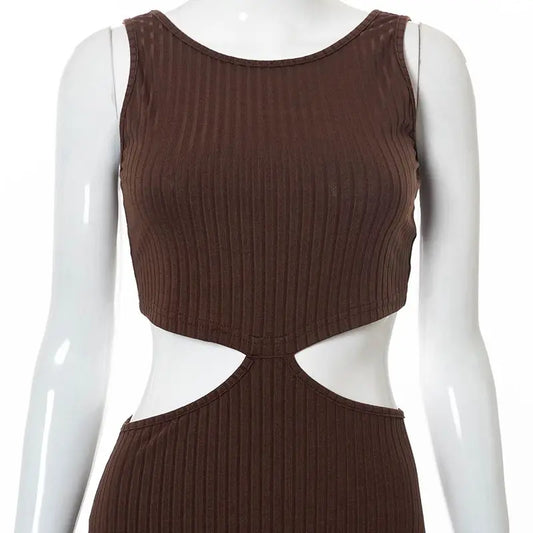 Y2K Europe and America spring new traf top women's solid color sleeveless hollow temperament high waist side dress