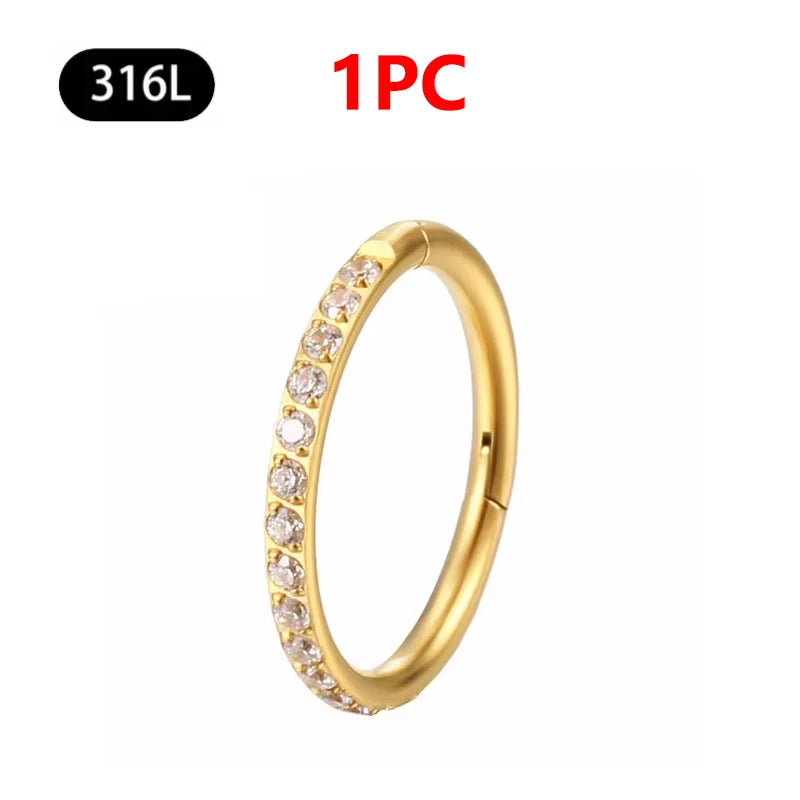 1/10Pc Stainless Steel Nose Ring CZ 16G Hinged Septum Clicker Segment Ear Tragus Cartilage Daith Lip Nose Body Piercing Jewelry 1Pc Gold Zircon