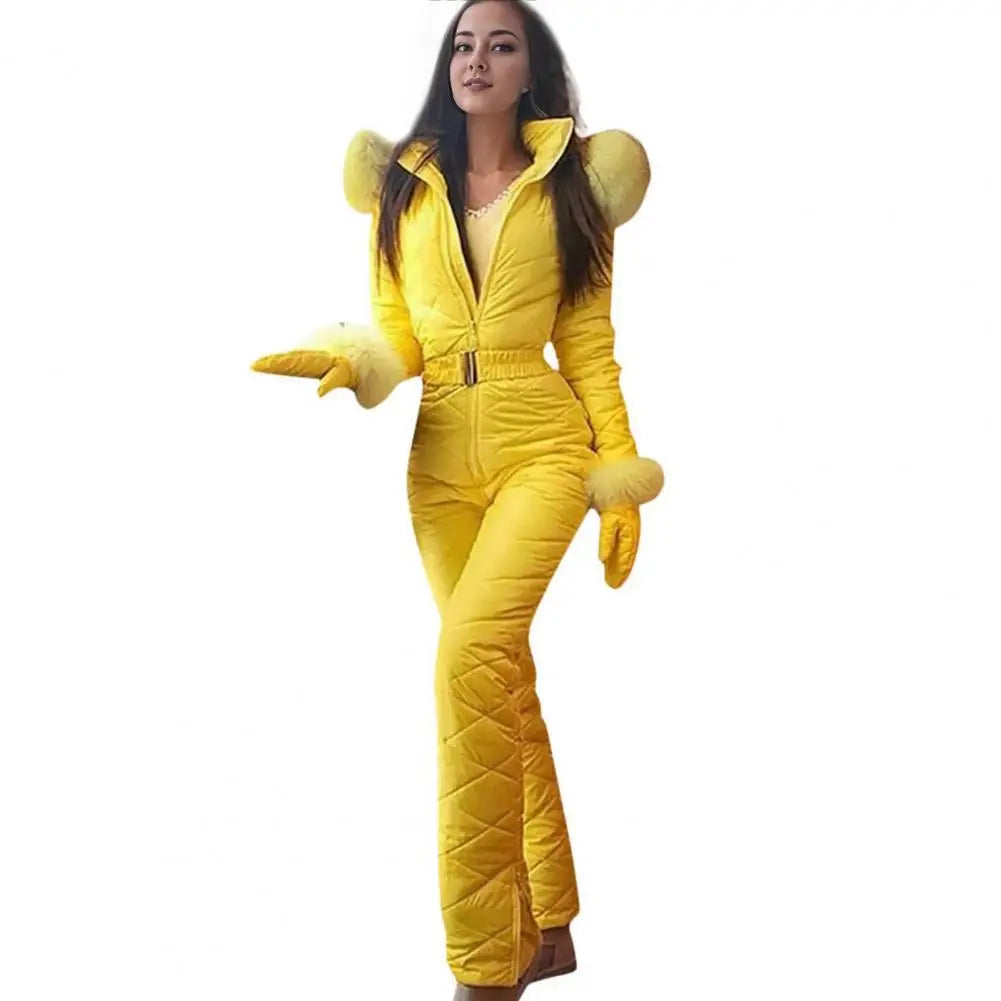 Women Winter Jumpsuit with Gloves Thickened Padded Snowsuit Hooded Windproof Outdoor Ski Outfit Ice Snow Warm Sports Jacket Badiee Stylez