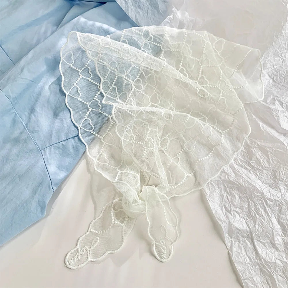 Sweet Love Heart Lace Scarves Korean Style Neck Wrap Bandanas Shawl Headscarf Headband Triangle Hijab Scarf Gift White