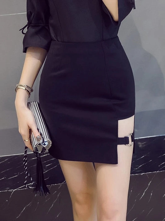 Versatile Irregular Plus Size Bodycon Skirts Sexy Hollow Out Bandage Skirt Harajuku Mini Skirt Summer High Waist Pencil Skirts