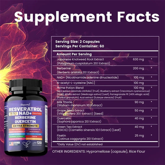 Resveratrol Nad+ Berberine, Quercetin - Improve Aging, Anti-oxidation, Regulate Metabolism, Protect Nerves