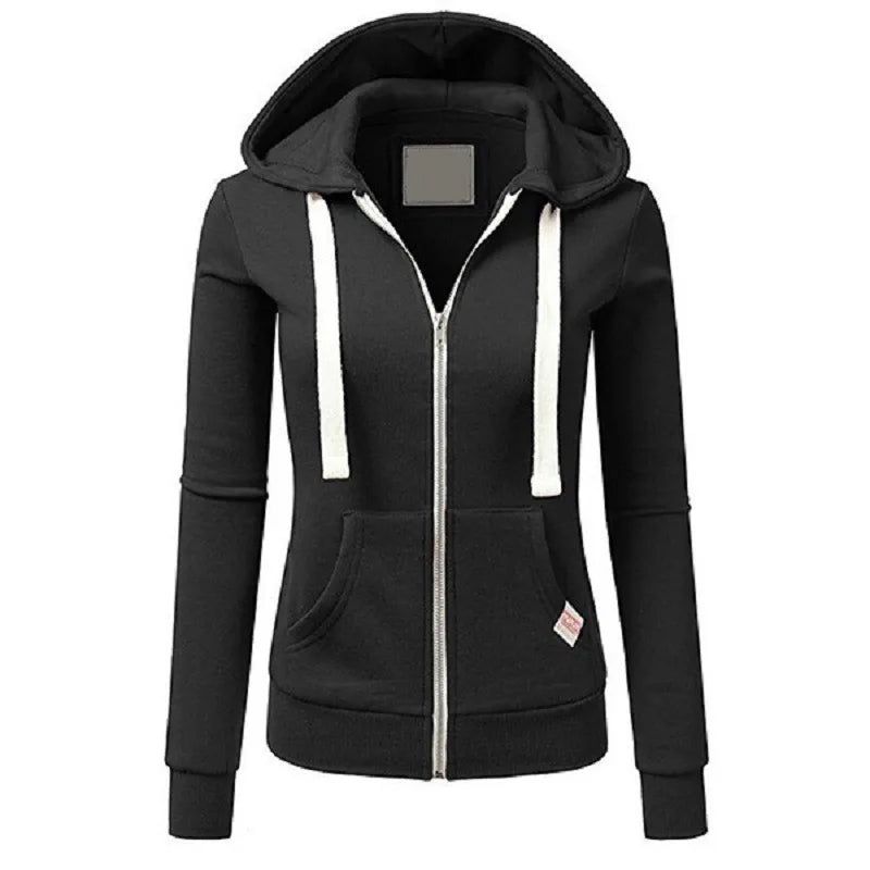 2024 Autumn/Winter New Women's Personalized Fashion Sports Hoodie Long Sleeve Drawstring Pocket Zipper Coat Woolen Sweater Top black