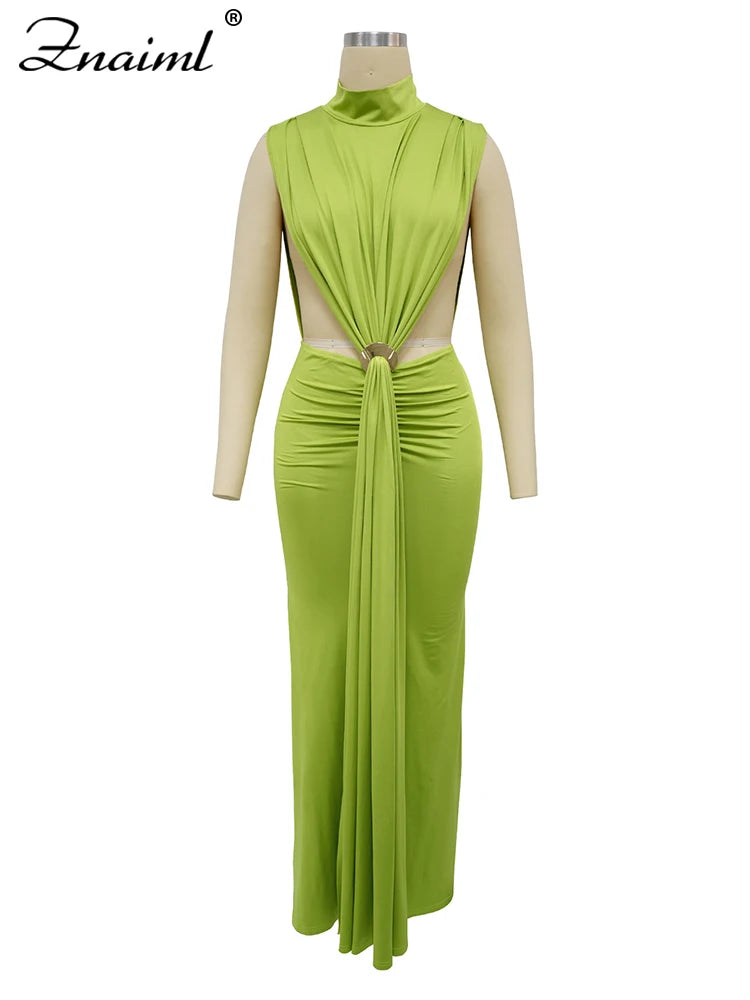 Znaiml Summer Elegant Evening Dress Women Sexy Green Side Cut Out Off Shoulder Sleeveless Fashion Birthday Prom Party Vestidos