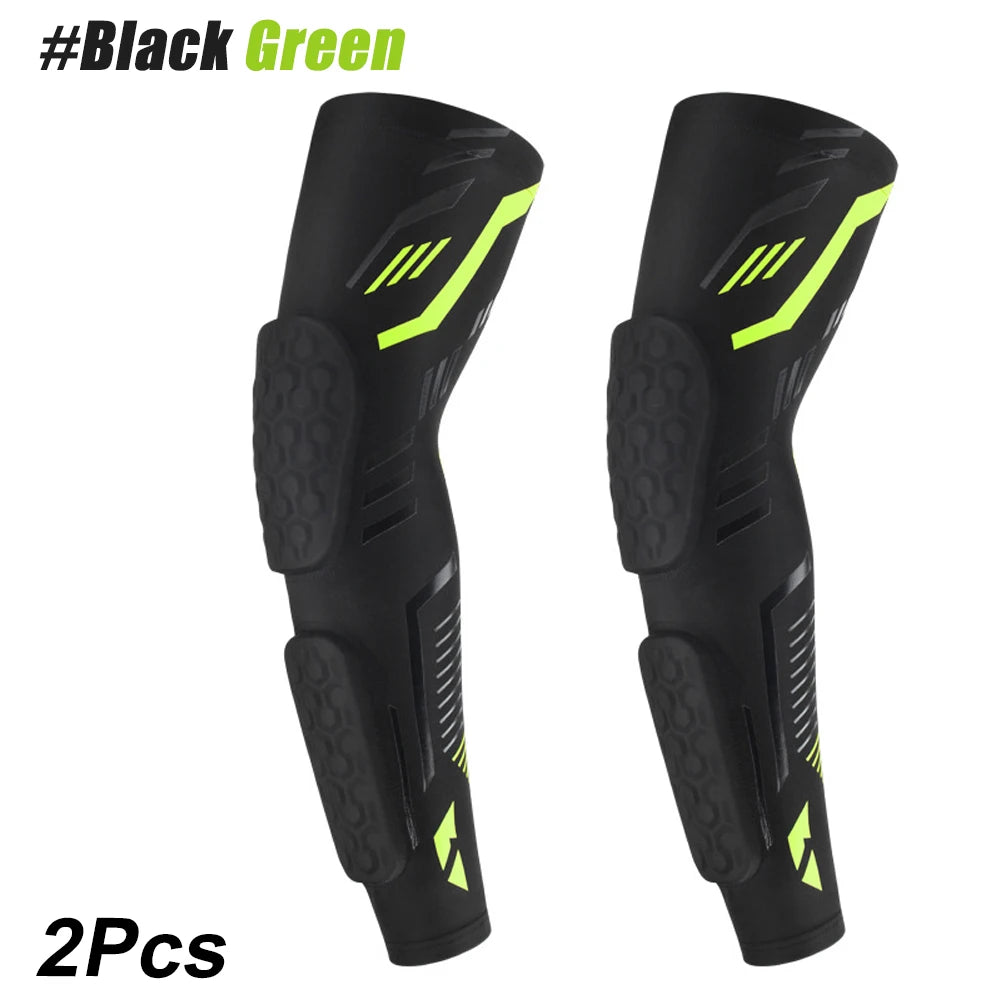 Anti-collision Arm Sleeve Protective Compression with Elbow Honeycomb Pad for Youth & Adult Sport Basketball Football Volleyball Black Green-2Pcs