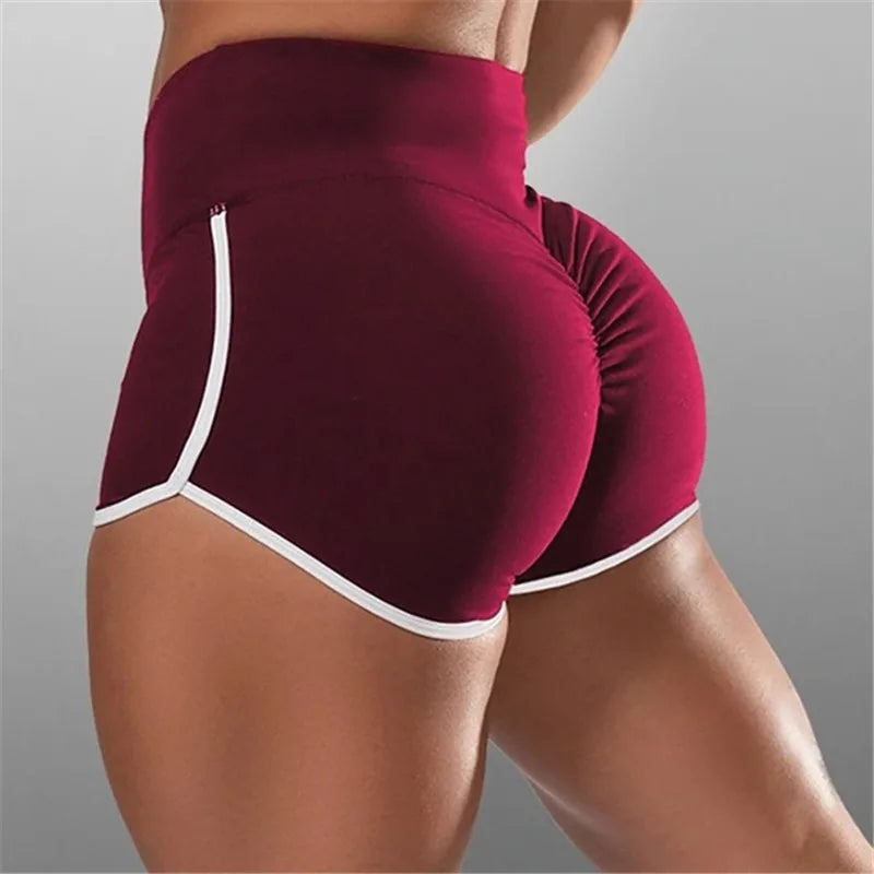 Women Summer Shorts for Sports Fitness Gym Skinny Slim Shorts Causal Yoga Shorts Low Waist Stretchy Short Pants Gym Clothing claret