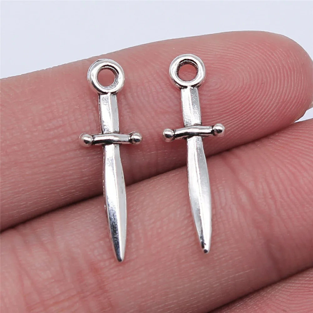 WYSIWYG 20pcs 24x8mm Antique Silver Color Sword Charms Pendant For DIY Jewelry Making Handmade Jewelry Craft Findings Antique Silver Color