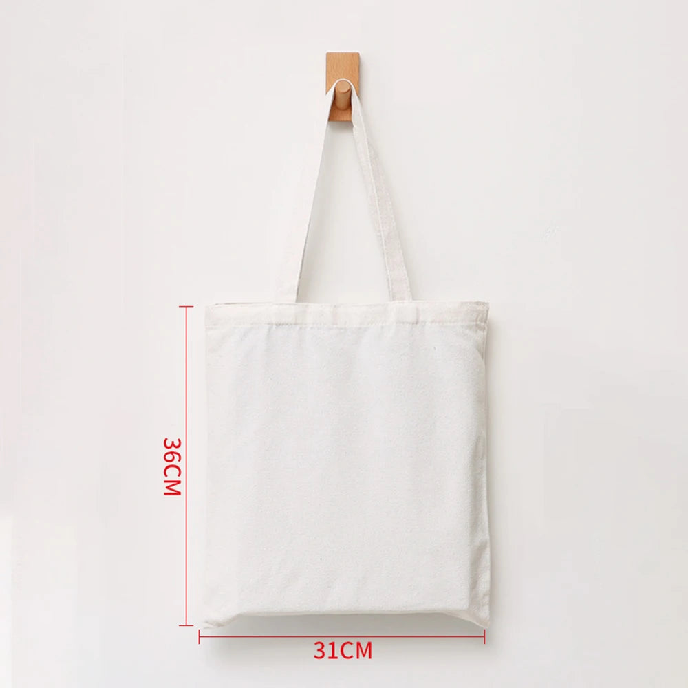 ISKYBOB Large Capacity Canvas Shoulder Bag Handbag Folding Eco Cotton Tote Bags Reusable DIY Painted Shopping Bag Grocery Bag White-36X31CM