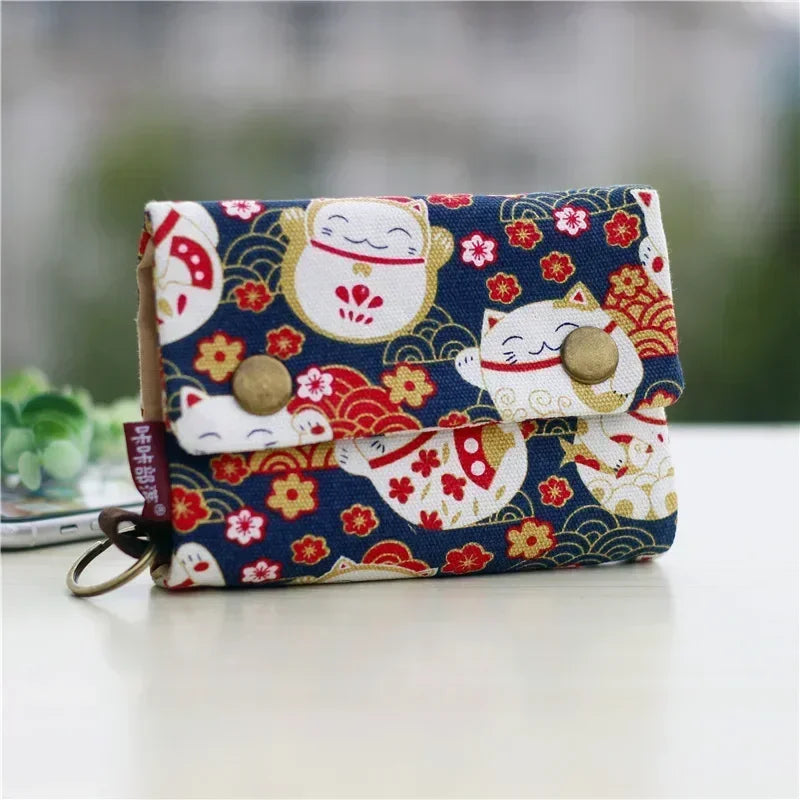 1pcs New Canvas Cartoon Totoro Cat Printed Flower Dog Women Short Wallet Cute Mini Money Key Bag Coin Pocket Purse for Children cat