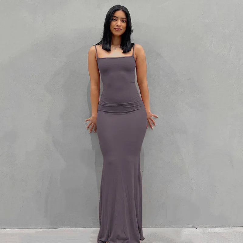 Europe and the United States cross-border foreign trade women 2024 solid color sexy slim high step slip dress Purple