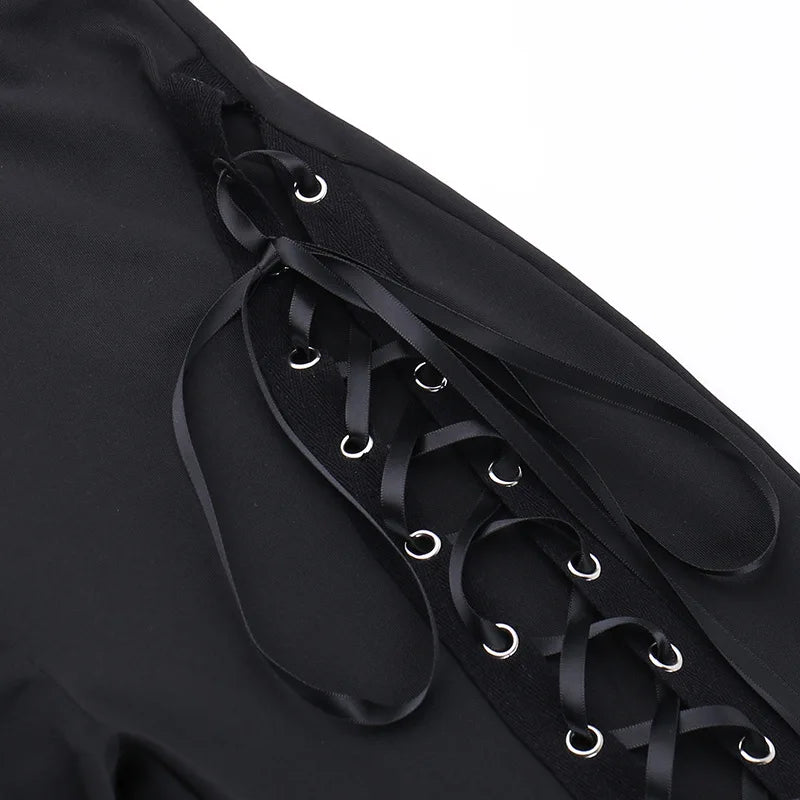 Y2K Summer Cross-band Strap Art Micro-flare Casual Pants Metal Buckle Decoration Personal Pants Women Versatile Sexy Slim Pants