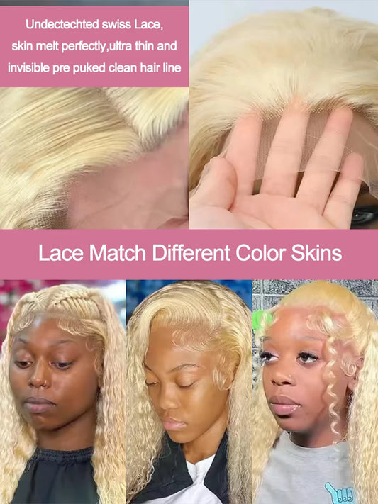 Deep Wave 13x6 HD Lace Frontal Human Hair Wig 30 40 Inch Curly 613 Honey Blonde Water Wave 13x4 Lace Front Wigs For Women 250% Badiee Stylez