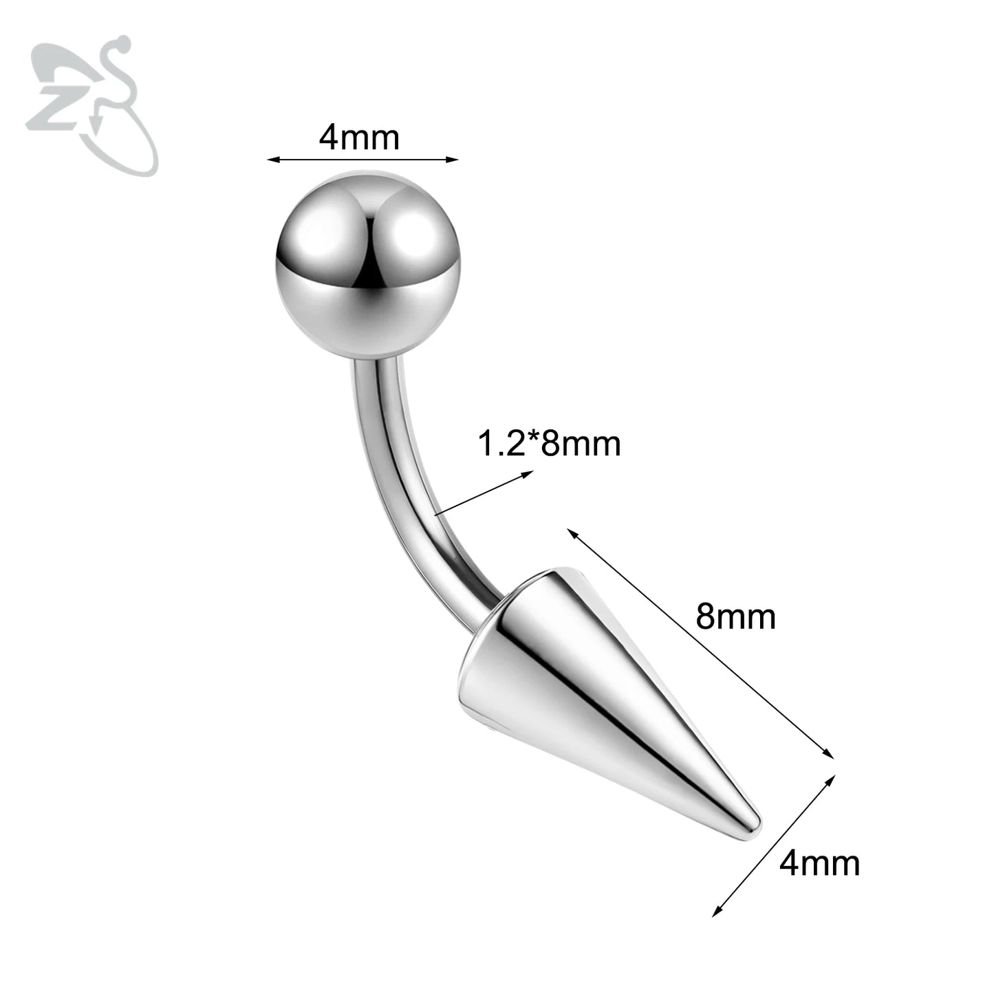 ZS 1 PC 16G Stainelss Steel Eyebrow Ring For Men Women Long Spike Curved Nose Bridge Piercing 3 Colors Cone Lip Labret Piercings Style 3 8X4X8MM