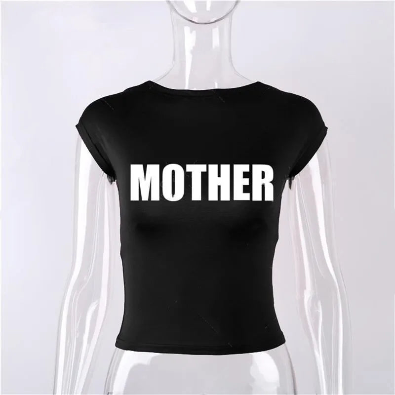 Joskaa Letter Printed Y2K T-Shirts Women Hipster Sexy O-Neck Short Sleeve Slim Crop Tops 2025 Summer Graphic Tees Streetwear