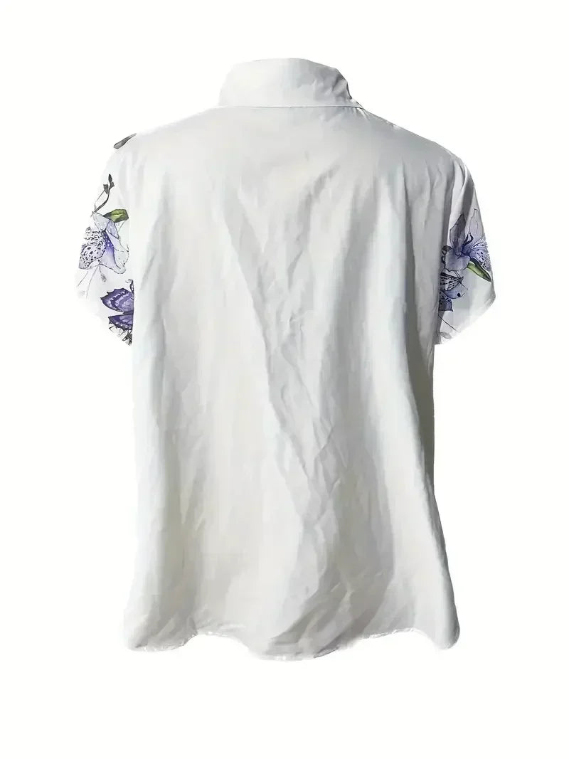 Plus Size 1XL-5XL Women Fashion Butterfly Print Blouse Shirt Ladies Spring and Autumn Casual Short Sleeve Buttons Blouse