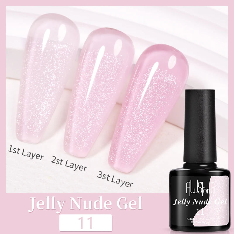 AWStorG15ml 2 IN 1 Crystal Top Coat Transparent Soak Off UV LED Nails Art Manicure Gel Nail Polish Varnishes Primer Function Gel Jelly Nude 11