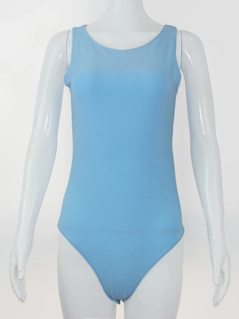 Woman Clothing Bodysuits Sleeveless Slim Fitness Double Layer Cloth Knitted Jumpsuits Sex Leggings Playsuits 2024 Y2K Qtraf2407 Blue