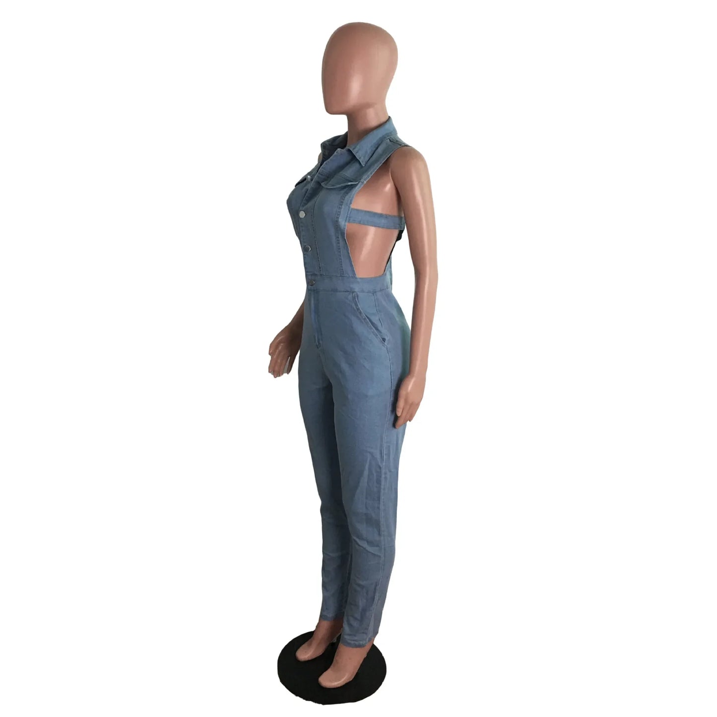 Hollow Denim Ankle Length Pants Women Overalls Spliced Washed Pencil Jeans Vintage Skinny Jean One Piece Button Sexy 2025