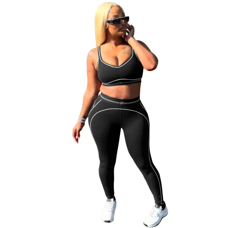 Fitness Women 2 Piece Set Sleeveless Tank Top Skinny Jogging Pants Matching Set 2025 Summer Popular Streetwear Sporty Tracksuits