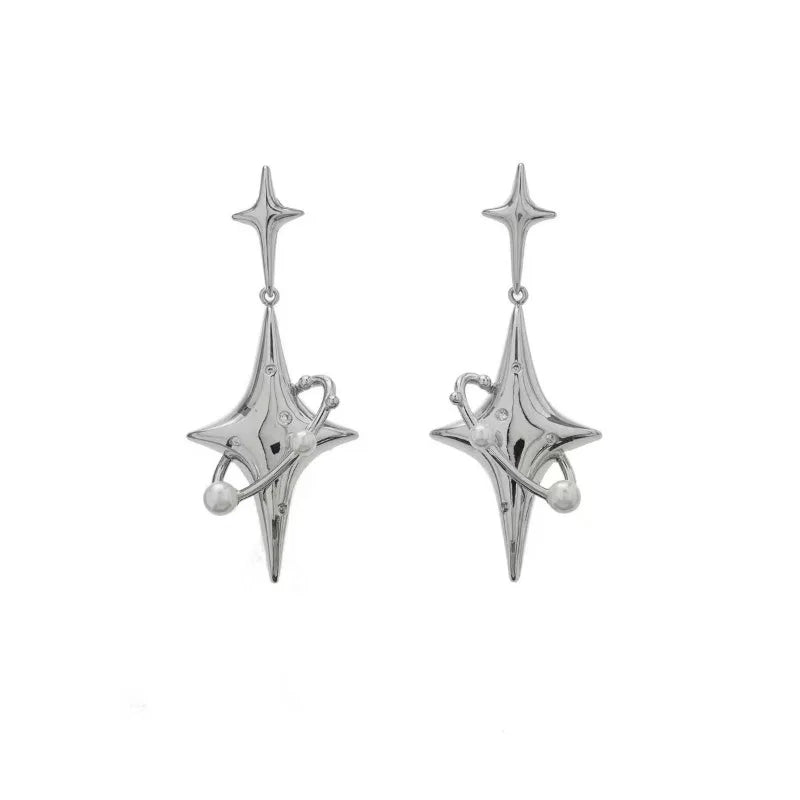 Korean Star Drop Earrings Hot Girl Fashion Planet Imitation Pearl Crystal Stars Unusual Earring for Women Punk Y2K Jewelry Party