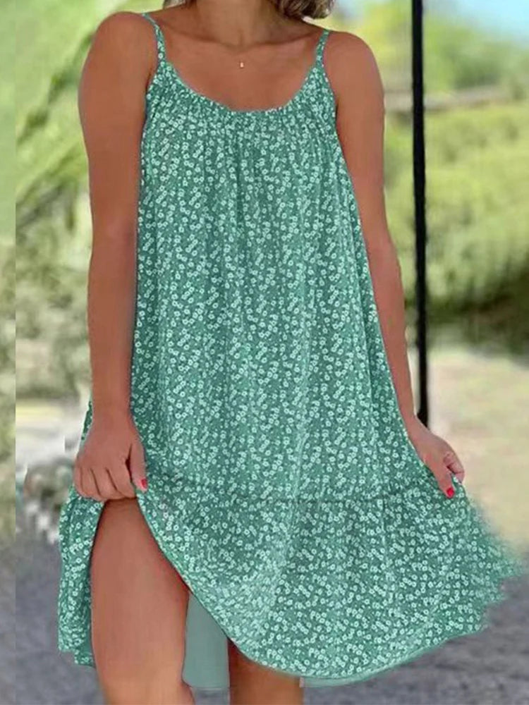 Cross border European and American Summer New Rural Style Big Swing Skirt with Floral Blossoms, Sleeveless Strap, Vest Dress Lvse