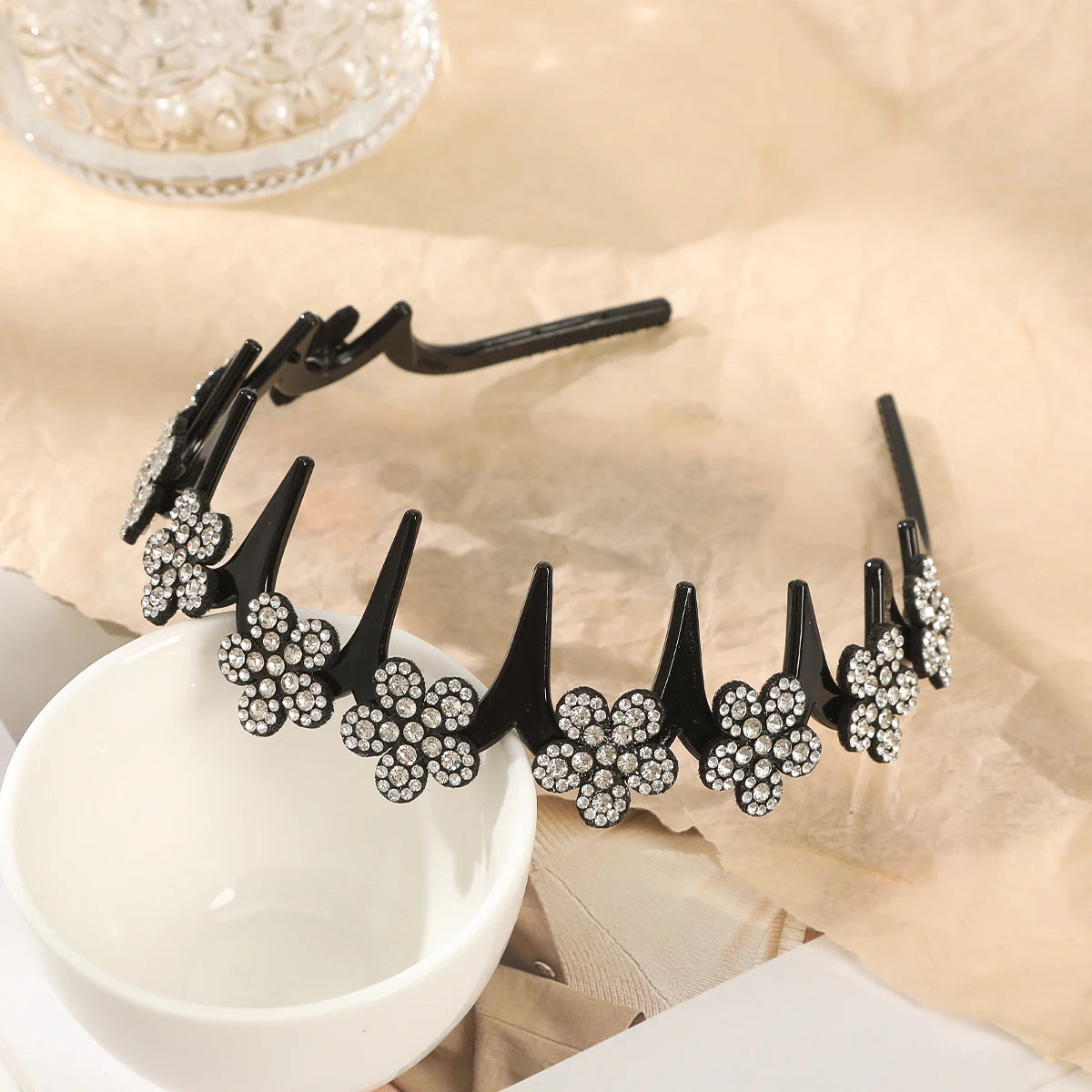 Flower Rhinestone Wave Hairband Headbands Hair Hoops Women Korean Retro Hair Hoops Face Wash Hairpin Fluffy Texture Toothed Comb d