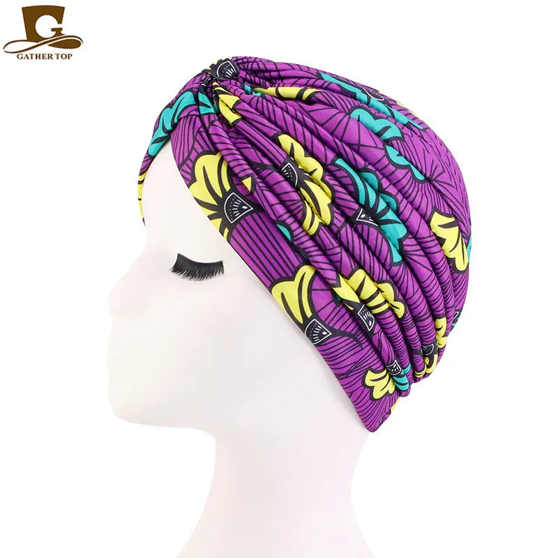 New Women Print Flower Knot Cancer Ruffle Chemo Hat Beanie scarf Turban Head Wrap Knitted Cap Hair Loss Accessories Flower purple One Size