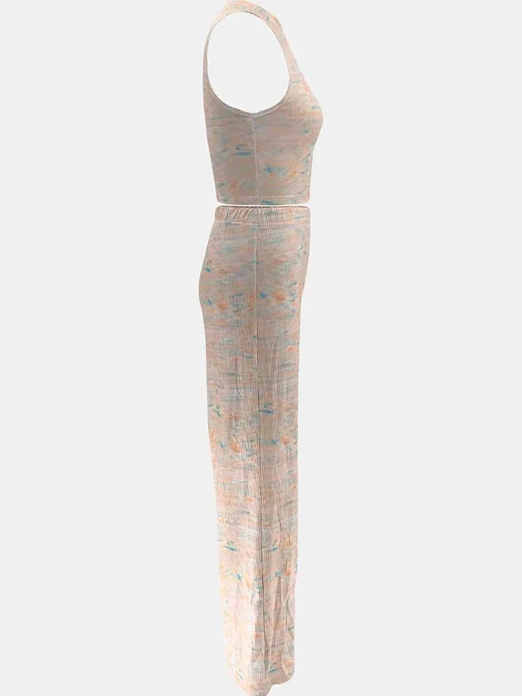 2 Piece Sets Womens Outfits Elegant Stretchy Knitted Summer Suit Sexy Sleeveless Top and Pant Suit Wholesale Dropshipping
