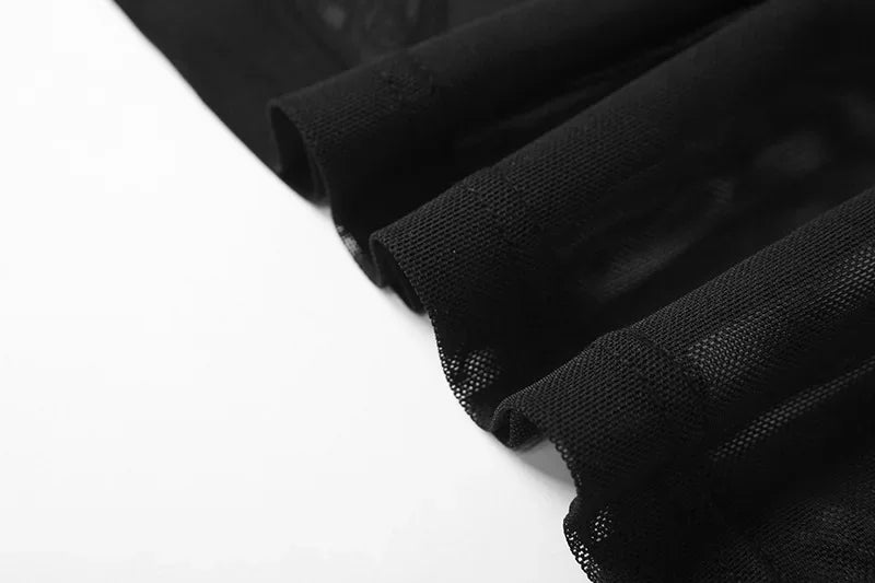 Fashion Round Neck Sleeveless Y2k Top Sexy Net Yarn Slightly Sheer Women Clothing High Stretch Embroidery Streetwear Crop Top